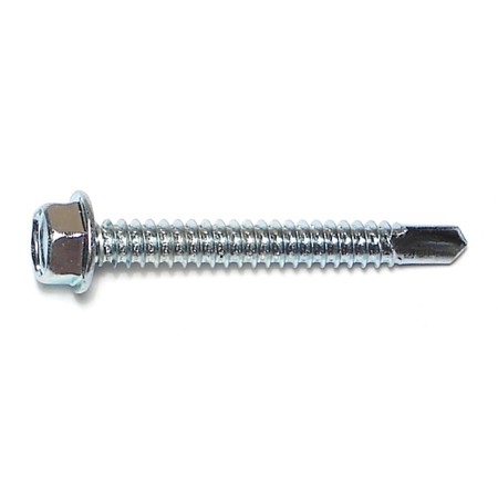 Self-Drilling Screw, #14 X 2 In, Zinc Plated Steel Hex Head Hex Drive, 15 PK